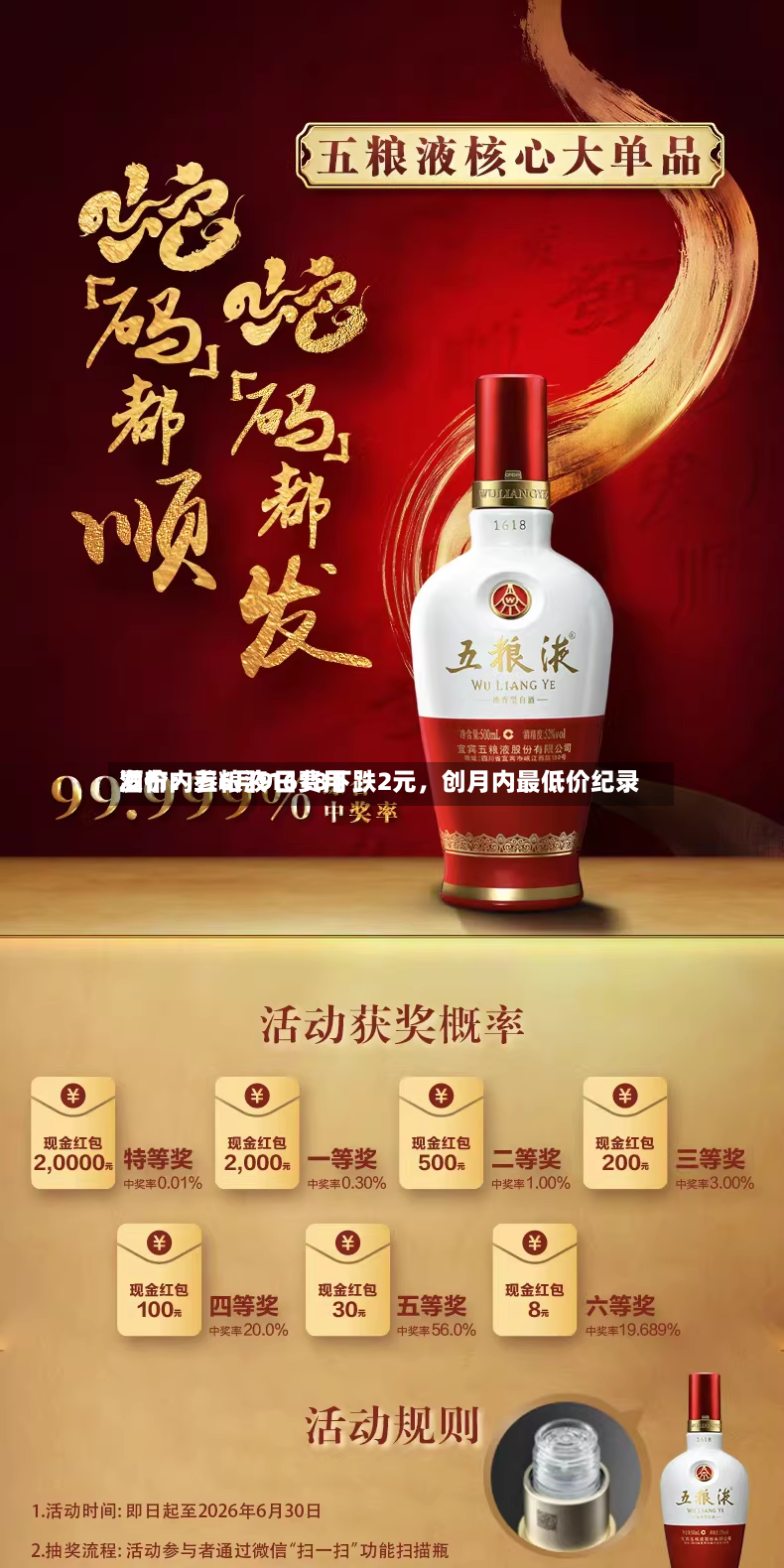 酒价内参6月9日费用发布：五粮液1618下跌2元，创月内最低价纪录