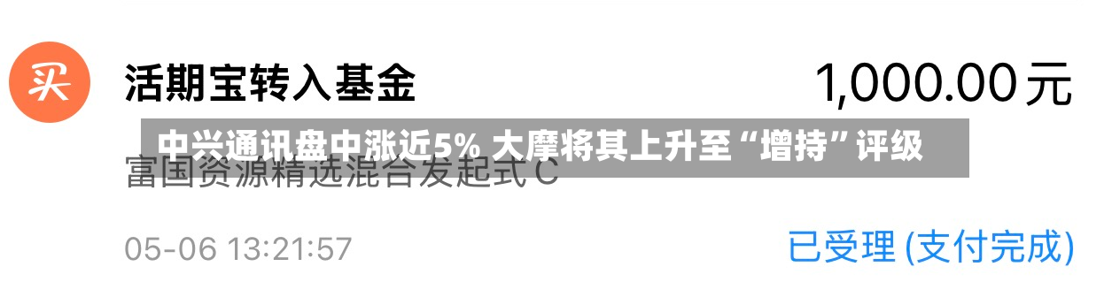 中兴通讯盘中涨近5% 大摩将其上升至“增持”评级-第2张图片