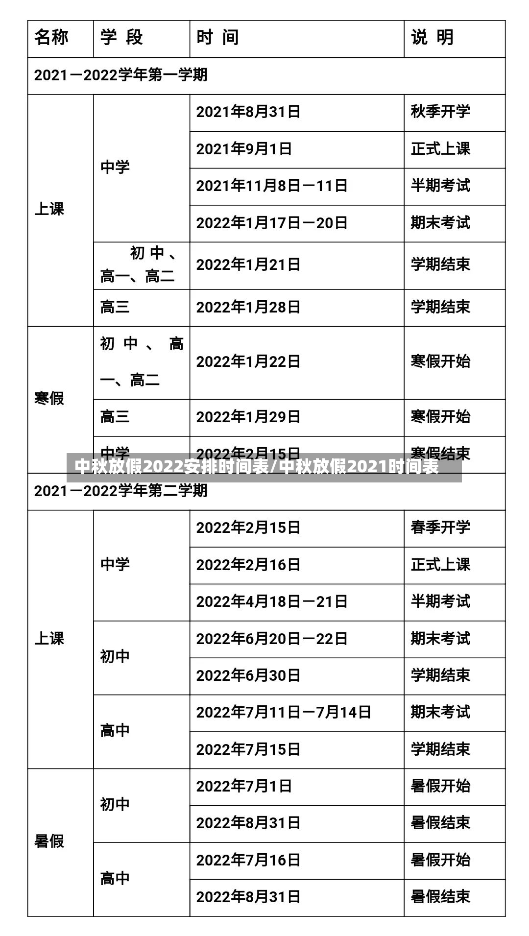 中秋放假2022安排时间表/中秋放假2021时间表
