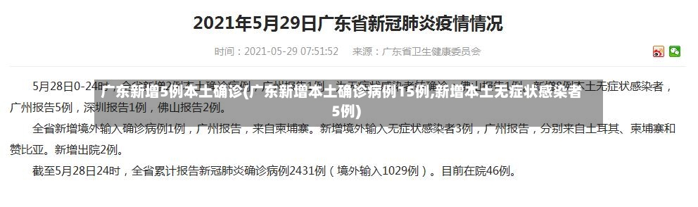 广东新增5例本土确诊(广东新增本土确诊病例15例,新增本土无症状感染者5例)