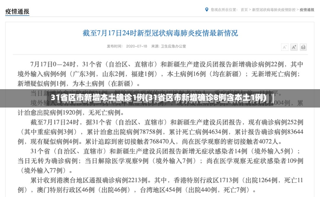 31省区市新增本土确诊1例(31省区市新增确诊8例含本土1例)
