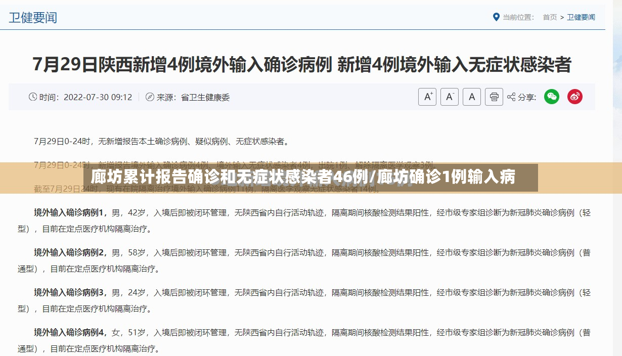 廊坊累计报告确诊和无症状感染者46例/廊坊确诊1例输入病-第2张图片