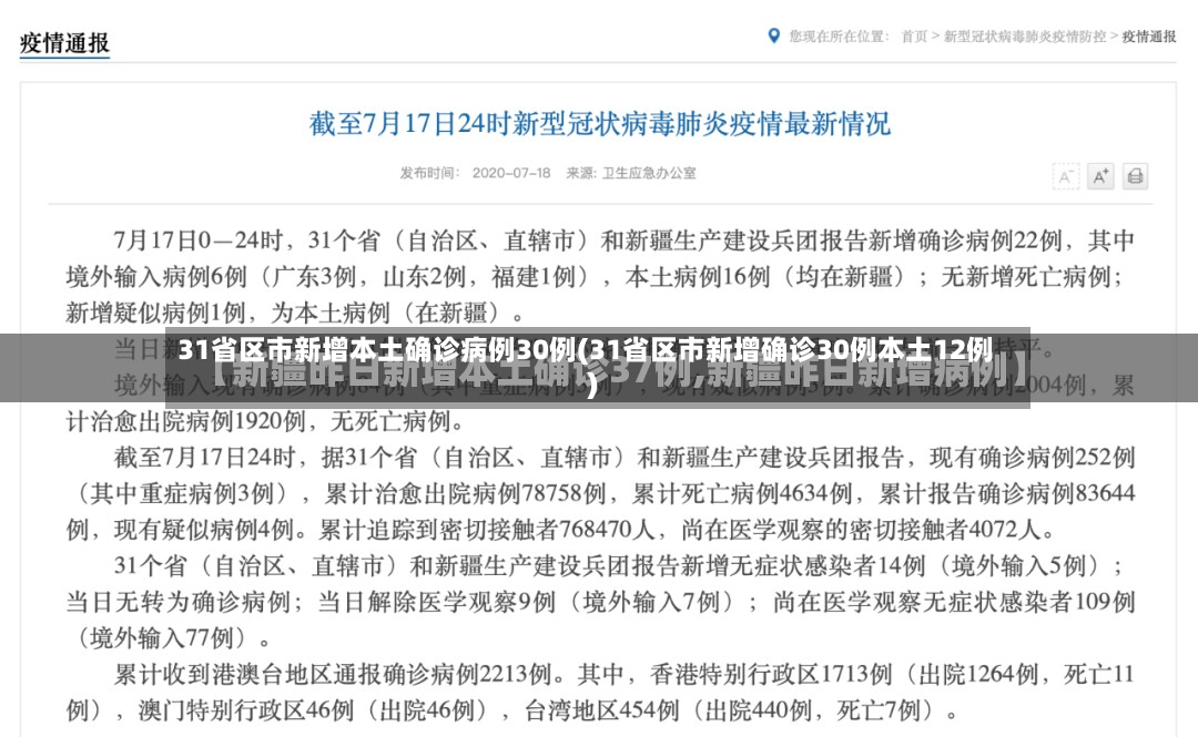 31省区市新增本土确诊病例30例(31省区市新增确诊30例本土12例)